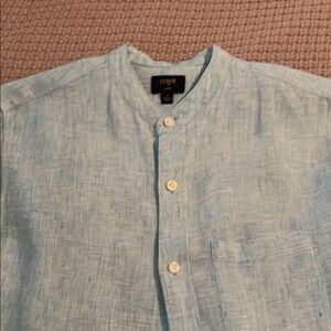 J Crew Linen Band Collar Button-Up Shirt